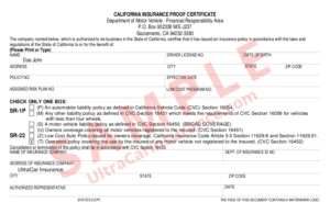 This is an example of a California SR22 Certificate