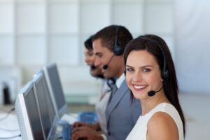 Insurance agents helping callers get the right kind of auto insurance.